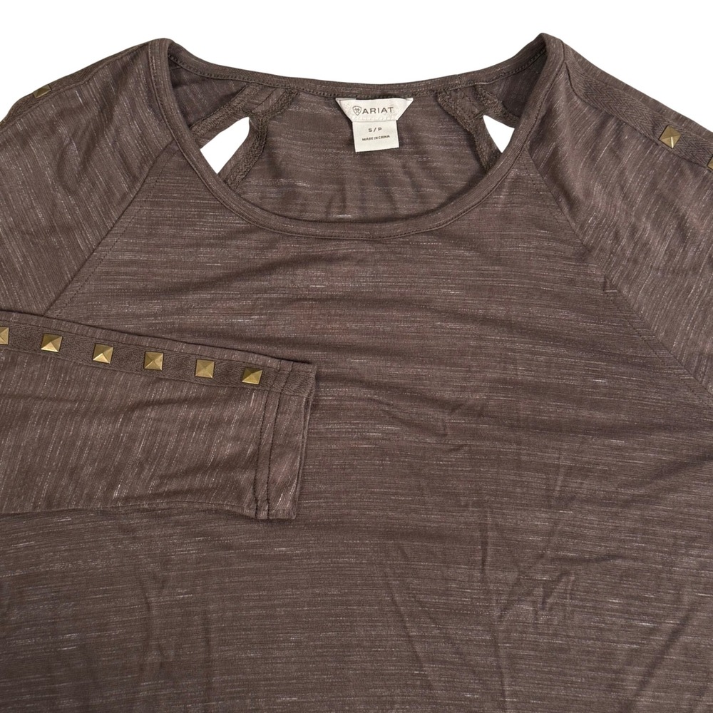 Ariat Study Long Sleeve Top Heather Brown Studded Cut Out Back Womens S 10023707